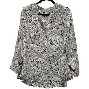 Talbots Black Gray Paisley Lightweight Pullover Blouse Top Womens 2X Petite